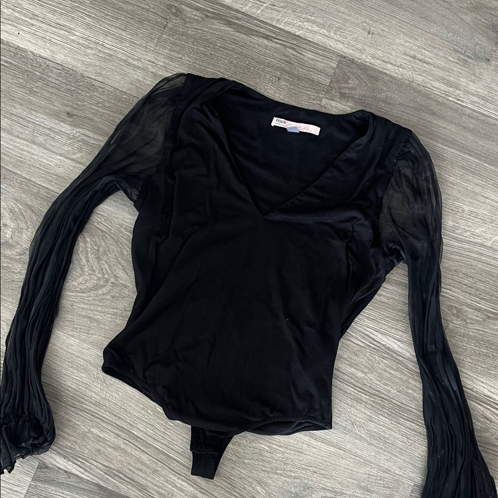 Lush Black Bodysuit with Sheer Sleeves